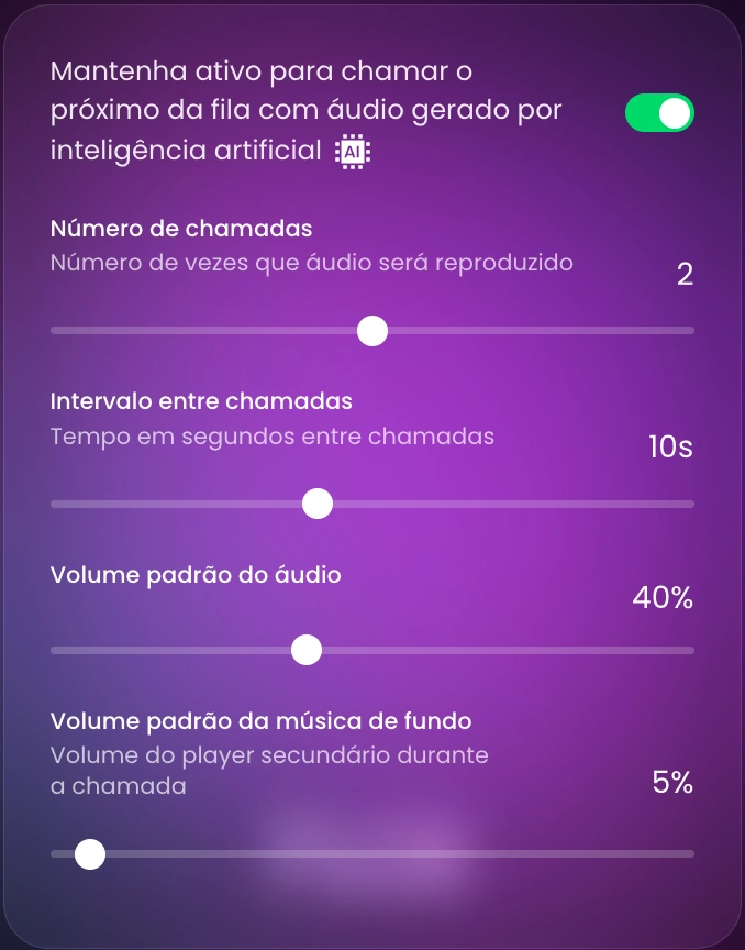 Captura de tela do aplicativo da chamada com vez de inteligência artificial